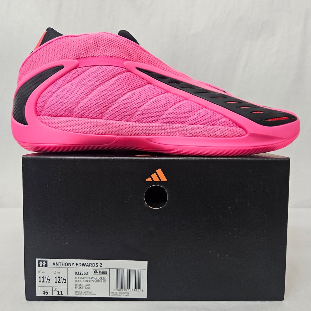 Adidas Anthony Edwards 2 Basketball Shoes KJ2363 Lucid Pink Black Mens Size 11.5